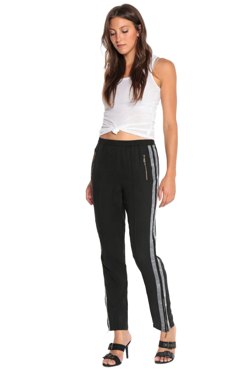 100% Silk relaxed pants with tapes in Caviar