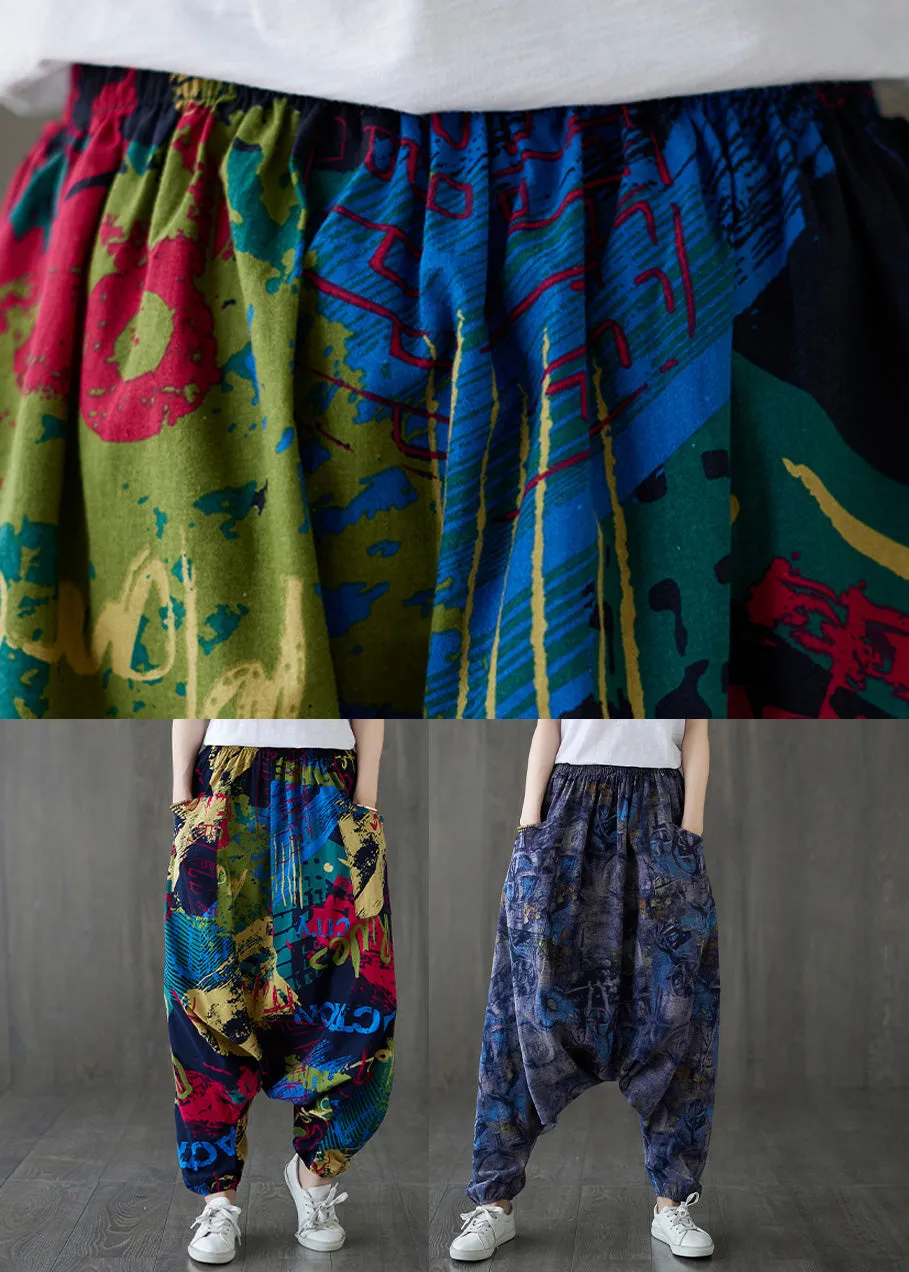 Blue Elastic Waist Loose Lantern Pants Summer LY7580