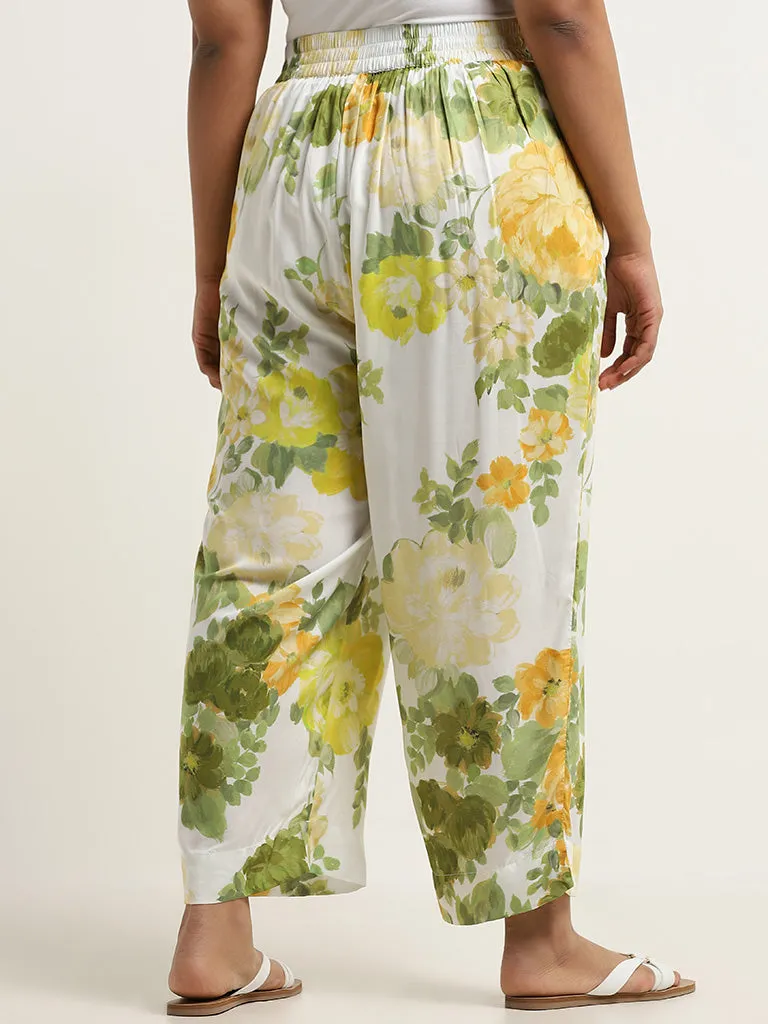 Diza Yellow Floral Printed Mid Rise Ethnic Pants