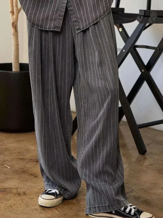 Following Your Own Path Stripe Button Down Shirt   Long Pants Set