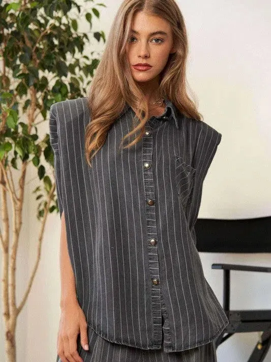 Following Your Own Path Stripe Button Down Shirt   Long Pants Set