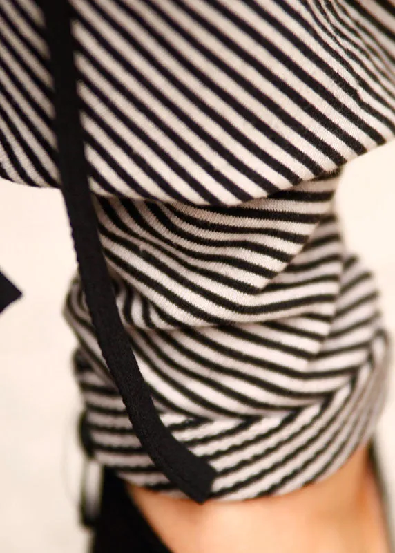 Loose Black Grey Patchwork Striped drawstring Casual Pants Spring