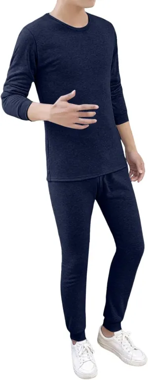 Mens Thermal Pajamas Sets, Cotton Soft Sleepwear Long Sleeve Top & Bottoms PJs, Winter Warm Pajamas Sets For Men