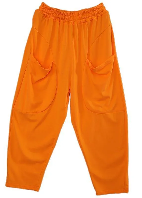 Plus Size Orange Pockets Harem Pants Summer