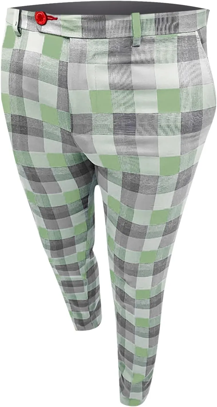 Ymosrh Khaki Cargo Pants for Men Fashion Stretch Dress Pants Slim Fit Plaid Pants Business Suit Casual Golf Work