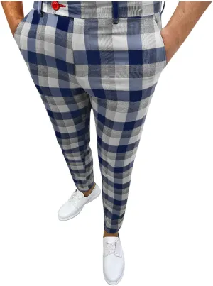 Ymosrh Khaki Cargo Pants for Men Fashion Stretch Dress Pants Slim Fit Plaid Pants Business Suit Casual Golf Work