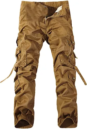Ymosrh Khaki Cargo Pants for Men Work Pants Cotton Relaxed Fit Military Pants with Multi Pockets Stretch Pants