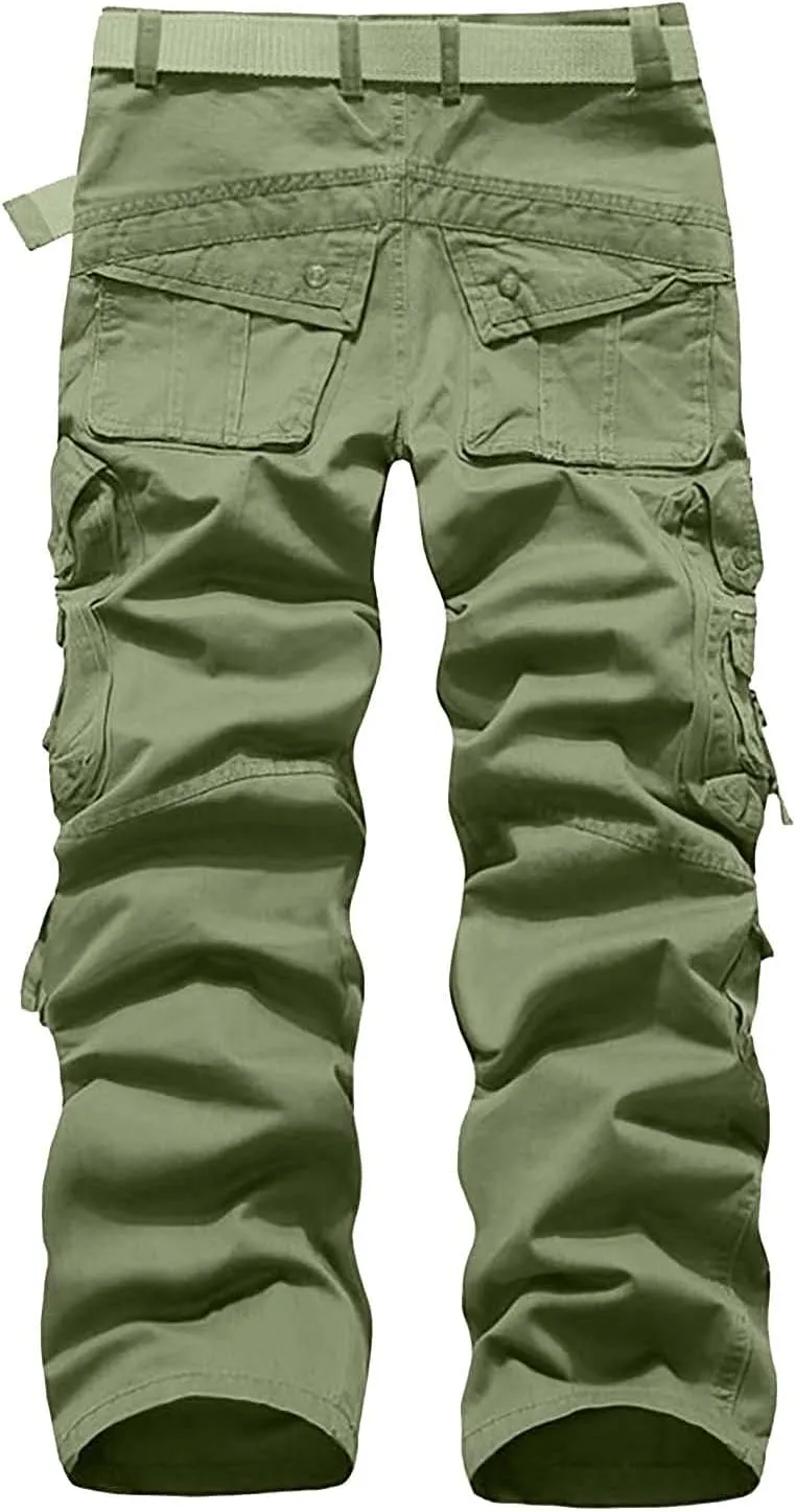 Ymosrh Khaki Cargo Pants for Men Work Pants Cotton Relaxed Fit Military Pants with Multi Pockets Stretch Pants