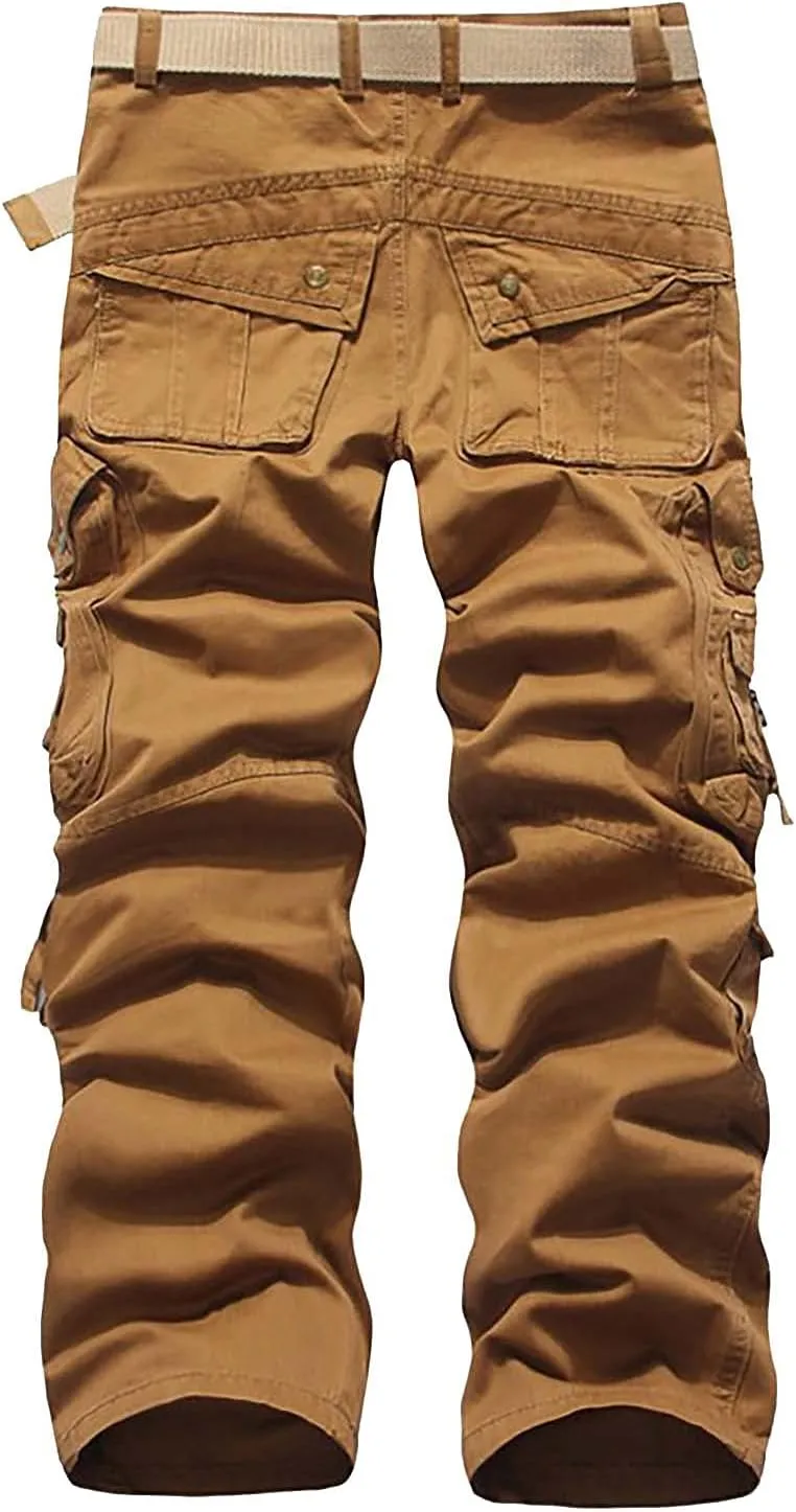 Ymosrh Khaki Cargo Pants for Men Work Pants Cotton Relaxed Fit Military Pants with Multi Pockets Stretch Pants