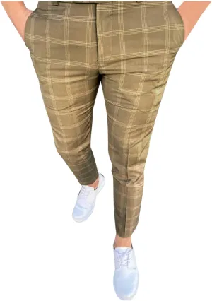 Ymosrh Men's Chino Pants Regular Dress Pants Slim Fit Plaid Pants Business Suit Casual Golf Mens Exercise XXL