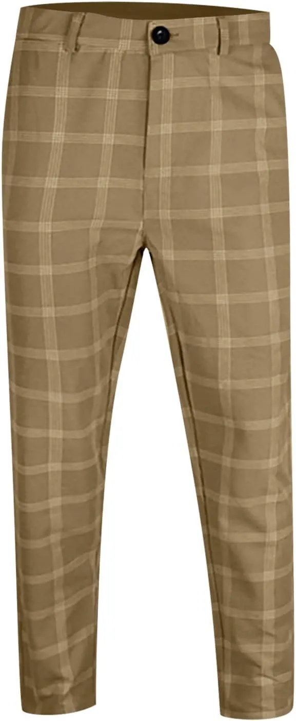 Ymosrh Men's Chino Pants Regular Dress Pants Slim Fit Plaid Pants Business Suit Casual Golf Mens Exercise XXL