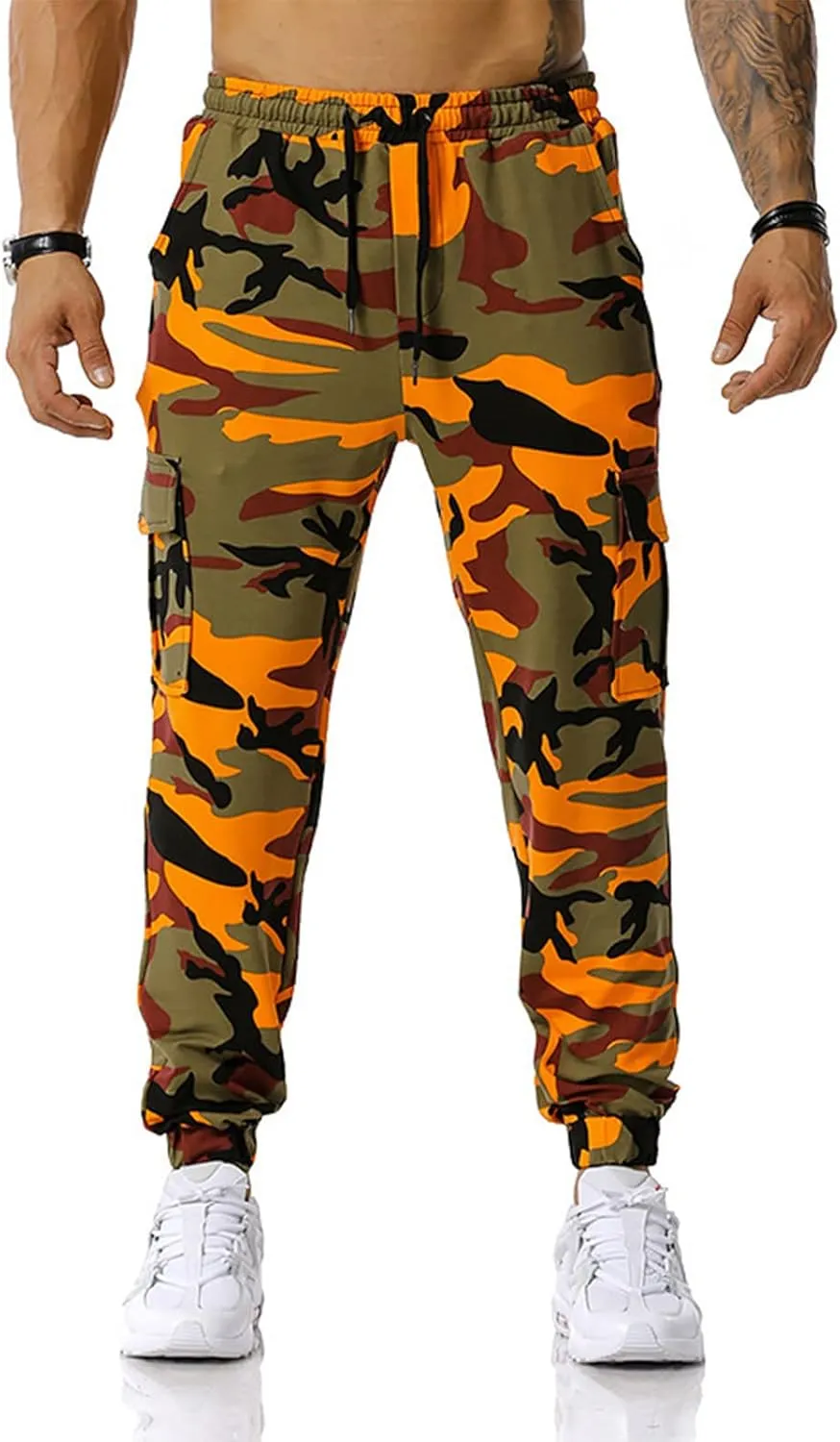 Ymosrh Mens Pants Fashion Men's Patchwork Camouflage Jogging Pants Outdoor Sports Fitness Stretch