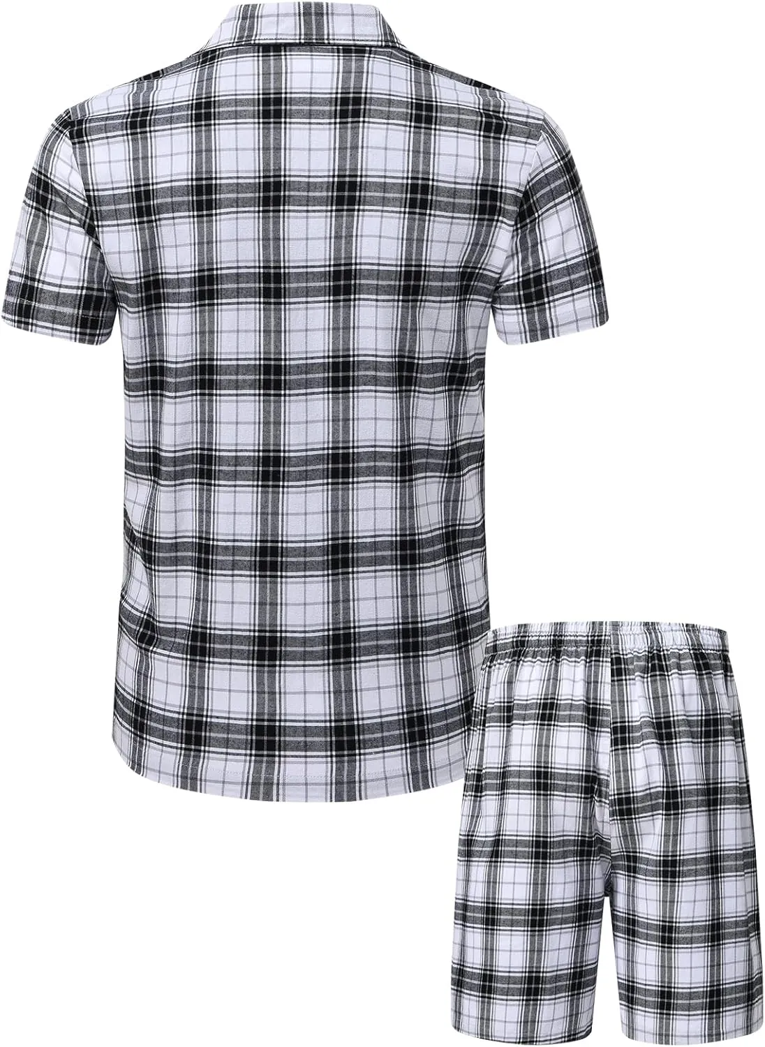 yuyangdpb Men's Pajamas Sets Shorts Woven Cotton Plaid Pj Set Button Down Sleepwear Short Set 2 Pieces with Pocket
