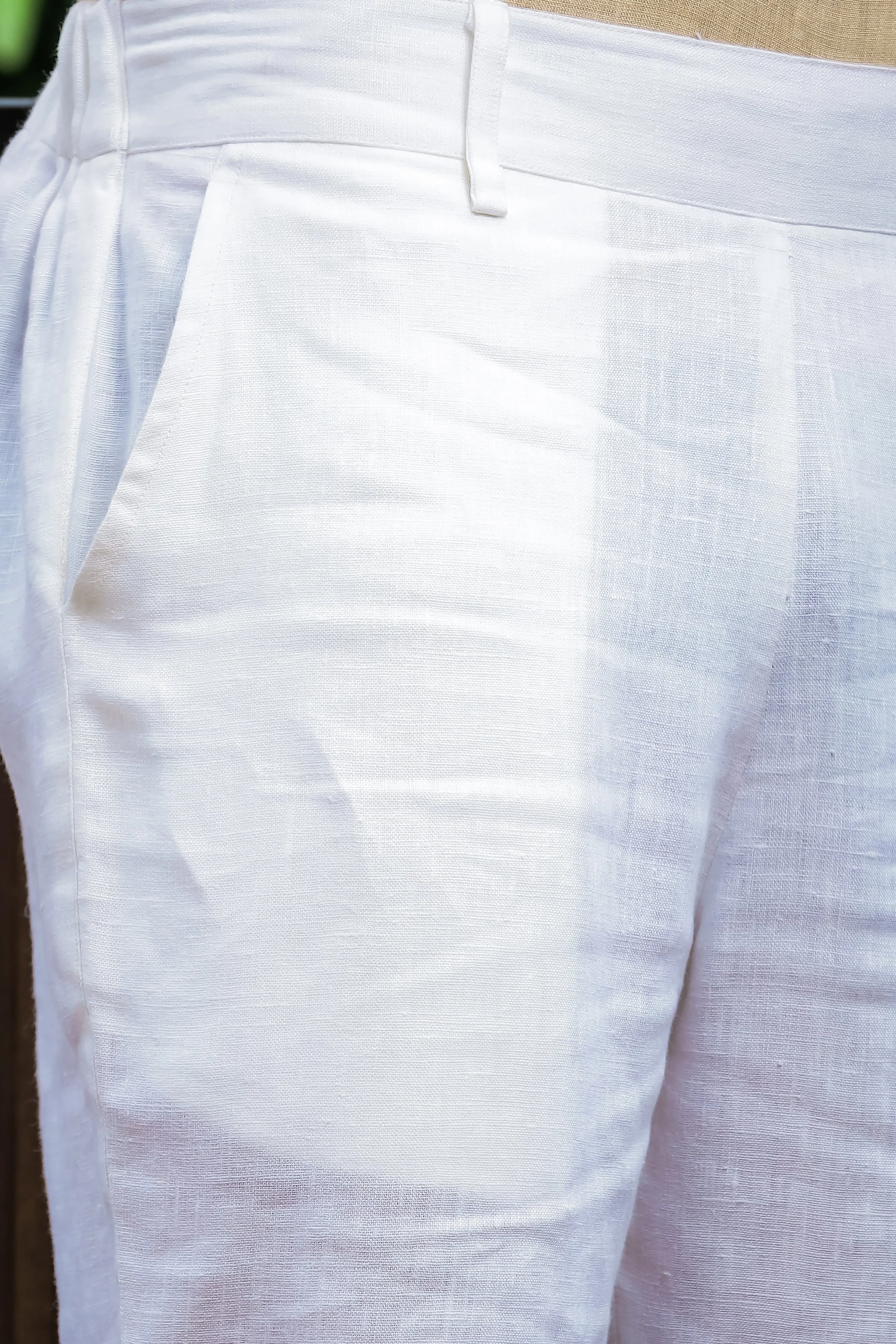 Zen Relaxed Elastic Pure Linen Trousers - White
